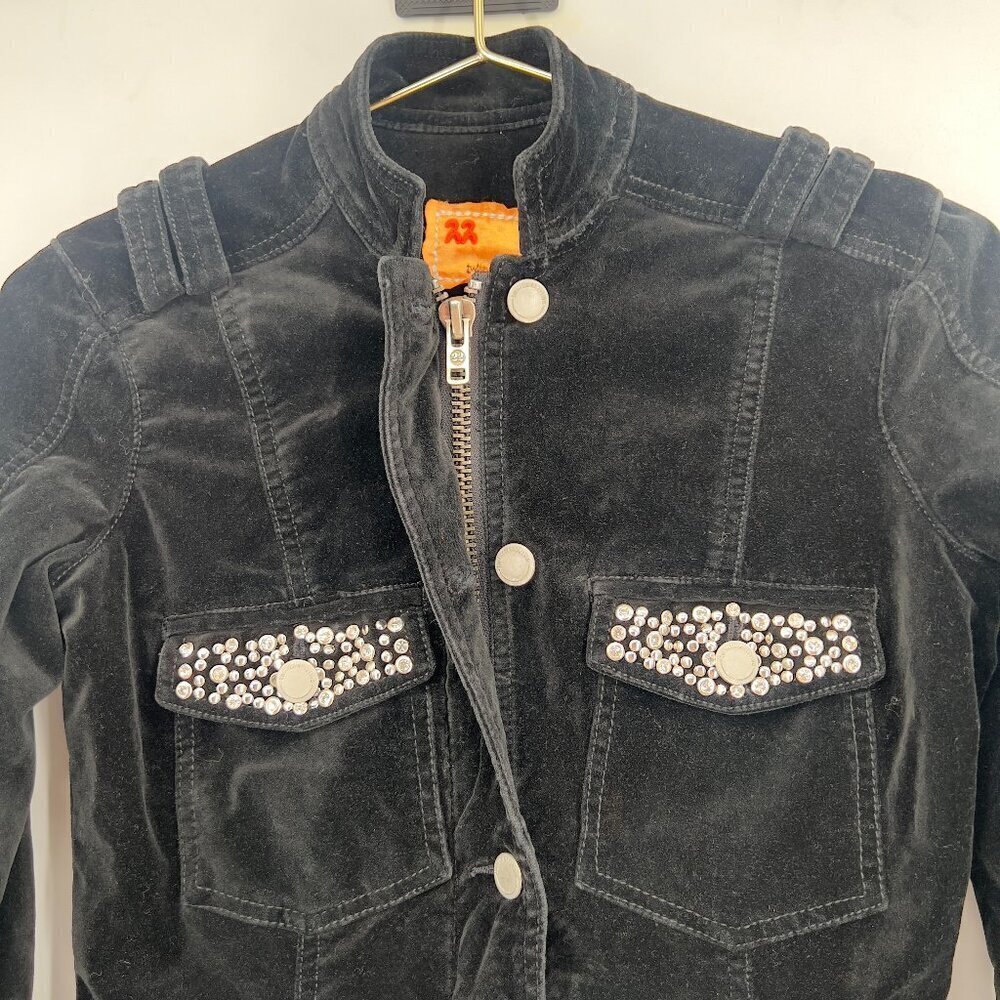 Twill Twenty Two Black Velvet Bling Military Jacket with Rhinestones P - Picture 3 of 14